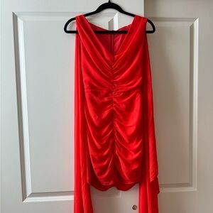 Michael Costello x Revolve ruched orange formal mini dress